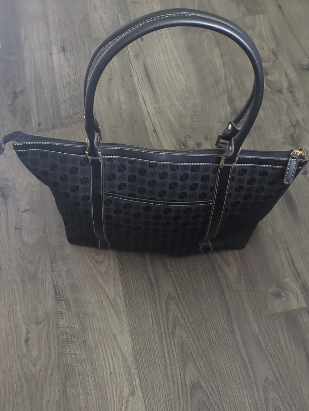 Classic Black Patterned Tote with Top Handles